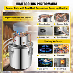 12L Water Alcohol Distiller 3GAL Copper Wine Making Boiler Multi Home DIY Brewing Distilling Kit for Fruit Wine, Water, Brandy, And Refining Plant Extracts