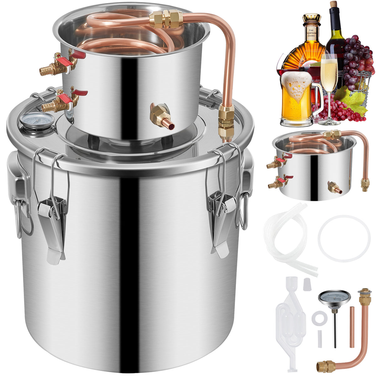 12L Water Alcohol Distiller 3GAL Copper Wine Making Boiler Multi Home DIY Brewing Distilling Kit for Fruit Wine, Water, Brandy, And Refining Plant Extracts
