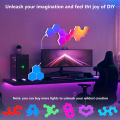 Hexagon Lights (10 Pack) LED Wall Panels, RGB Gaming Lights with APP, Smart Modular Panel Hex Tiles Push Glide Expansion Shapes Light
