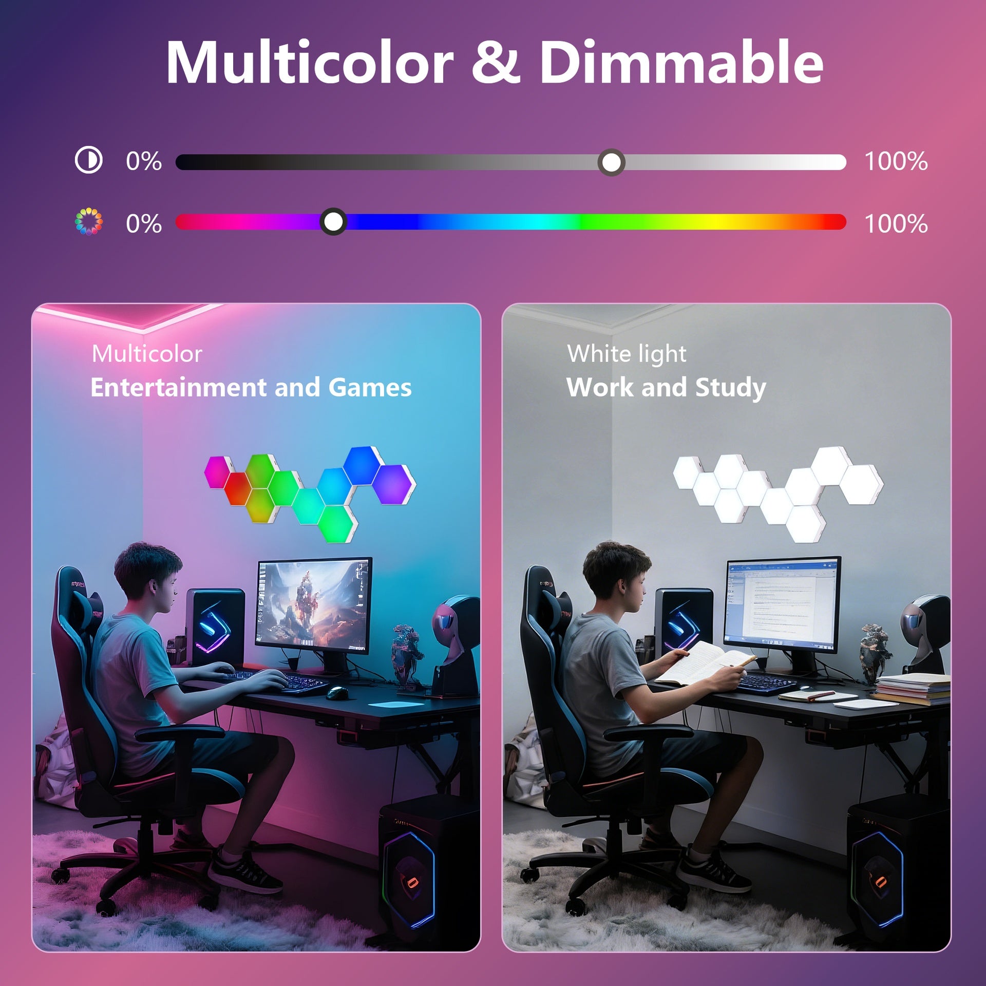 Hexagon Lights (10 Pack) LED Wall Panels, RGB Gaming Lights with APP, Smart Modular Panel Hex Tiles Push Glide Expansion Shapes Light