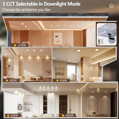6 Pack 6 Inch White LED Recessed Light, Dimmable, 2700K-5000K 5CCT, 800LM High Brightness, 9W 120V, Ultra-Thin Canless Wafer Light