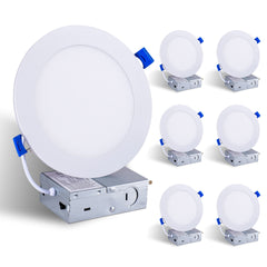 6 Pack 6 Inch White LED Recessed Light, Dimmable, 2700K-5000K 5CCT, 800LM High Brightness, 9W 120V, Ultra-Thin Canless Wafer Light
