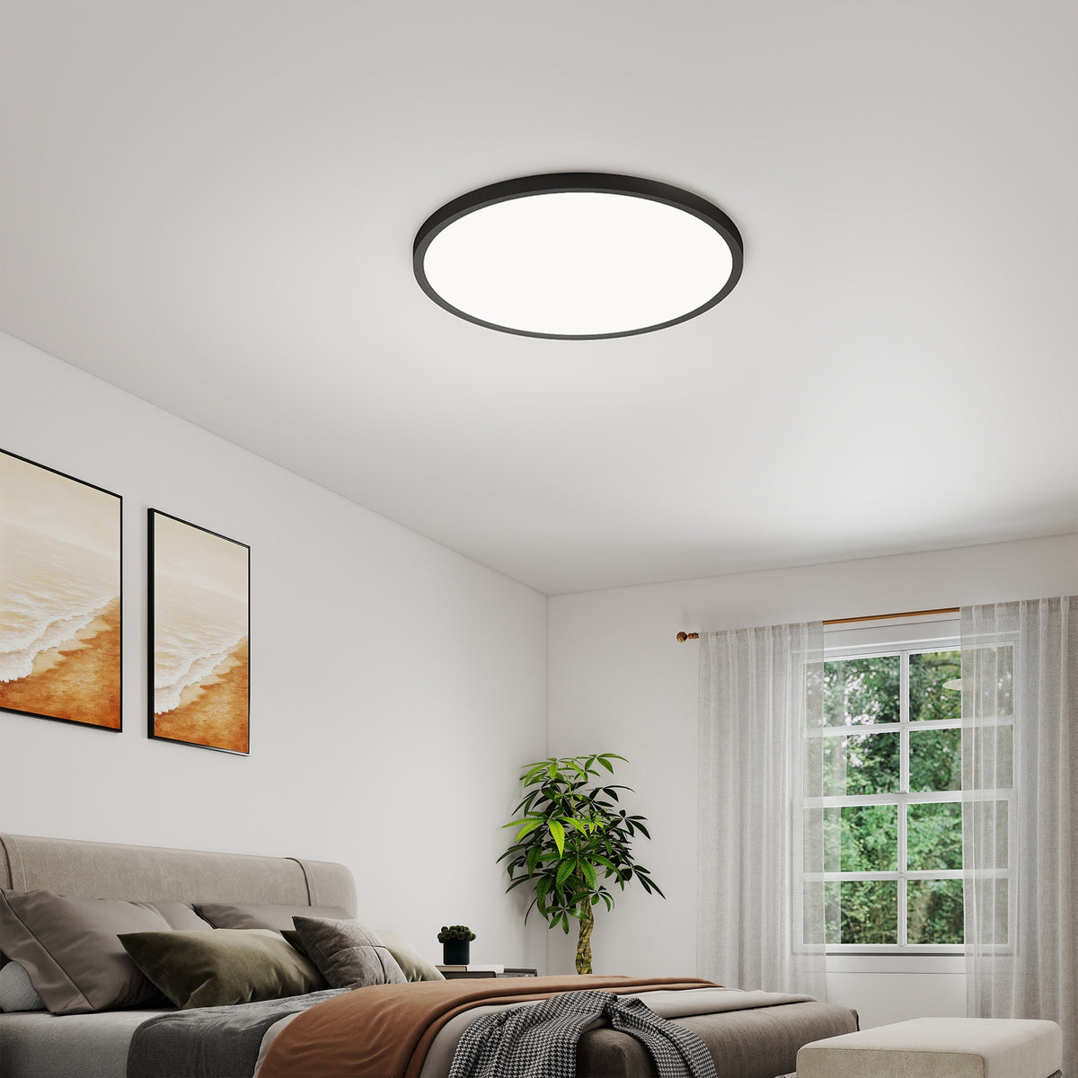 4 PACK Flush Mount LED Ceiling Light Fixture Black, 16Inch 32Watt, Dimmable & 5 Color Selectable Ceiling Lamp 3520LM Low Profile Ceiling Light for Kitchen Bedroom Hallway Porch