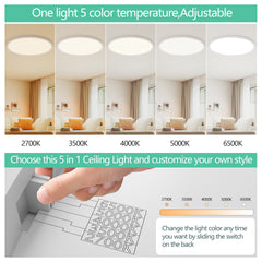 16inch Flush Mount Ceiling Light, 32W 3520LM 5CCT Selectable, Dimmable LED Ceiling Light Fixture for Kitchen Bedroom Living Room, Modern Low Profile Style