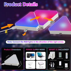 Triangular LED lights, 10 RGB wall panels, modular intelligent light panel with APP, remote and music synchronization, honeycomb light wall in game room, bedroom decoration