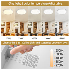 6PK 12 in. LED Flush Mount Ceiling Light Fixture - 2880 Lumens, 5 CCT 2700K/3500K/40000K/5000K/6500K, Round Color Selectable Panel Light, Dimmable, Suitable for Bathroom or Shower