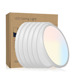 6PK 12 in. LED Flush Mount Ceiling Light Fixture - 2880 Lumens, 5 CCT 2700K/3500K/40000K/5000K/6500K, Round Color Selectable Panel Light, Dimmable, Suitable for Bathroom or Shower