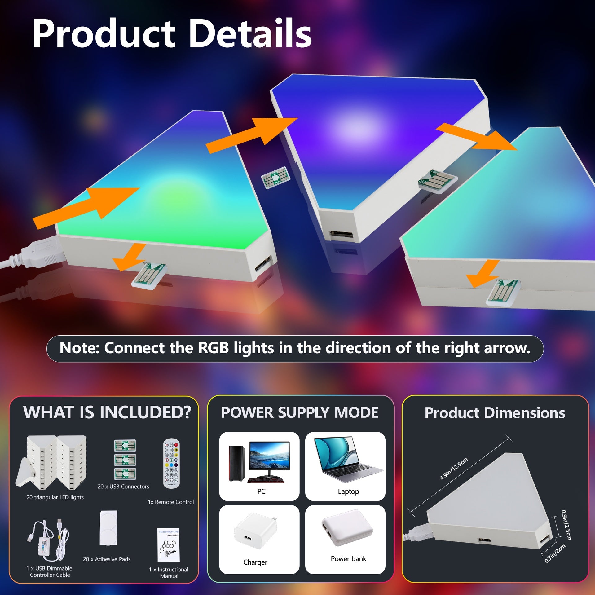 20-Pack Triangular Light Panels – Smart RGB LED Wall Lights with App & Remote – Music Sync Gaming Lights for Gamers, Game Room Decor, Gaming Equipment, Living Room, Bedroom, Kids & Adults