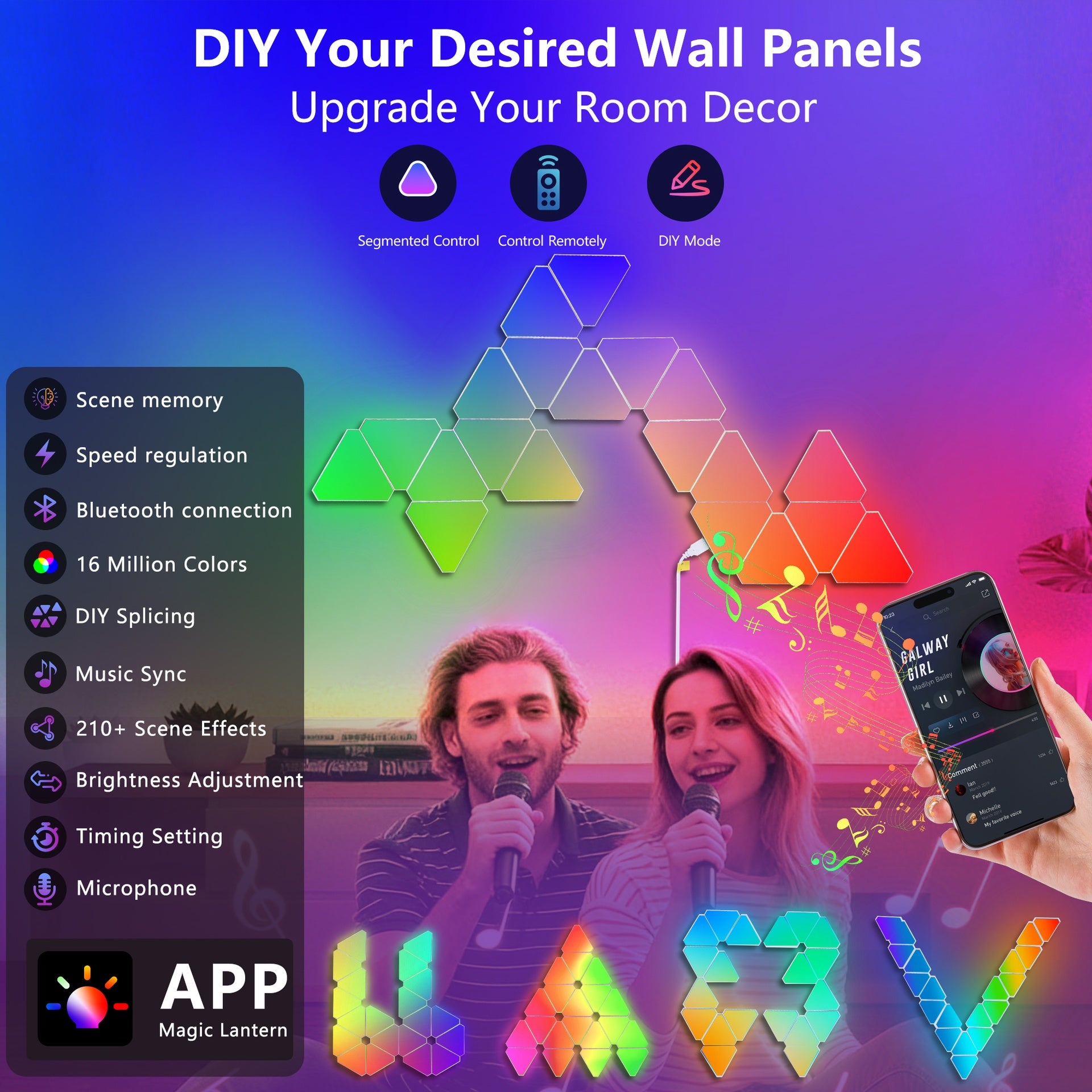 20-Pack Triangular Light Panels – Smart RGB LED Wall Lights with App & Remote – Music Sync Gaming Lights for Gamers, Game Room Decor, Gaming Equipment, Living Room, Bedroom, Kids & Adults