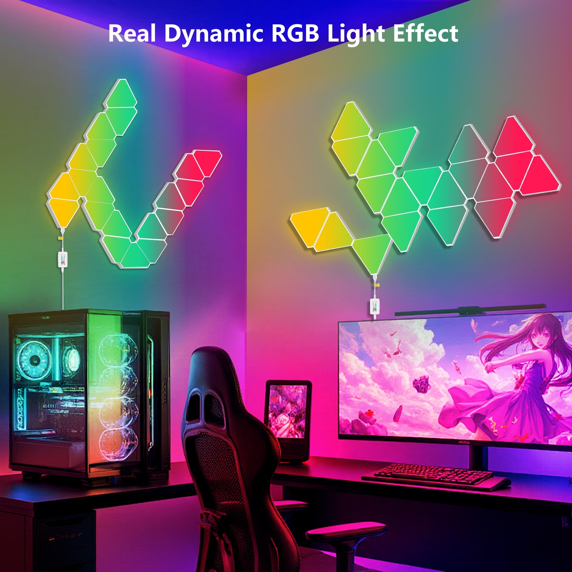 20-Pack Triangular Light Panels – Smart RGB LED Wall Lights with App & Remote – Music Sync Gaming Lights for Gamers, Game Room Decor, Gaming Equipment, Living Room, Bedroom, Kids & Adults