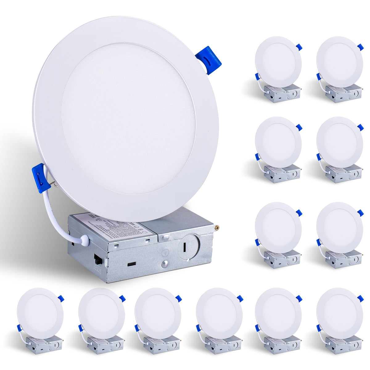 12 Pack 6 Inch White LED Recessed Ceiling Light, Dimmable, 2700K-5000K 5CCT, 1200LM 12W 120V, High Brightness Canless Wafer Downlight