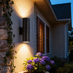 18" Modern Outdoor Porch Light Patio Light in 2 Lights with Aluminum Cylinder and Tempered Glass Cover Waterproof Wall Sconce 2 Pack (Matte Black)(bulbs NOT included)