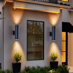 18" Modern Outdoor Porch Light Patio Light in 2 Lights with Aluminum Cylinder and Tempered Glass Cover Waterproof Wall Sconce 2 Pack (Matte Black)(bulbs NOT included)