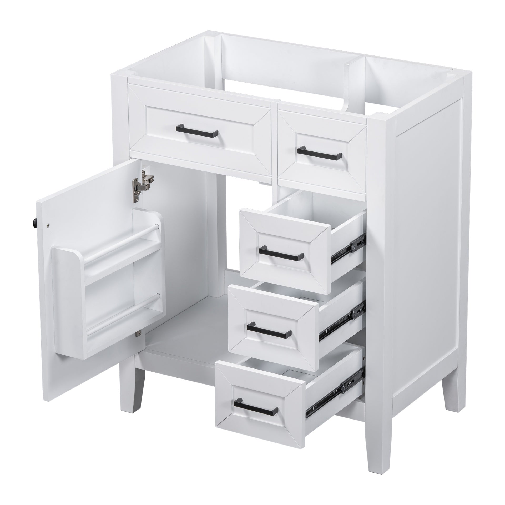 30" Bathroom Vanity without Sink, Cabinet Base Only, Bathroom Cabinet with Drawers, Solid Frame and MDF Board, White