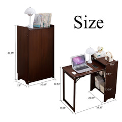 Bamboo Folding Desk, Foldable Desk for Small Space, Computer Desk with Hidden Storage, Mid Century Foldable Table for Home Office and Bedroom (Walnut Brown)