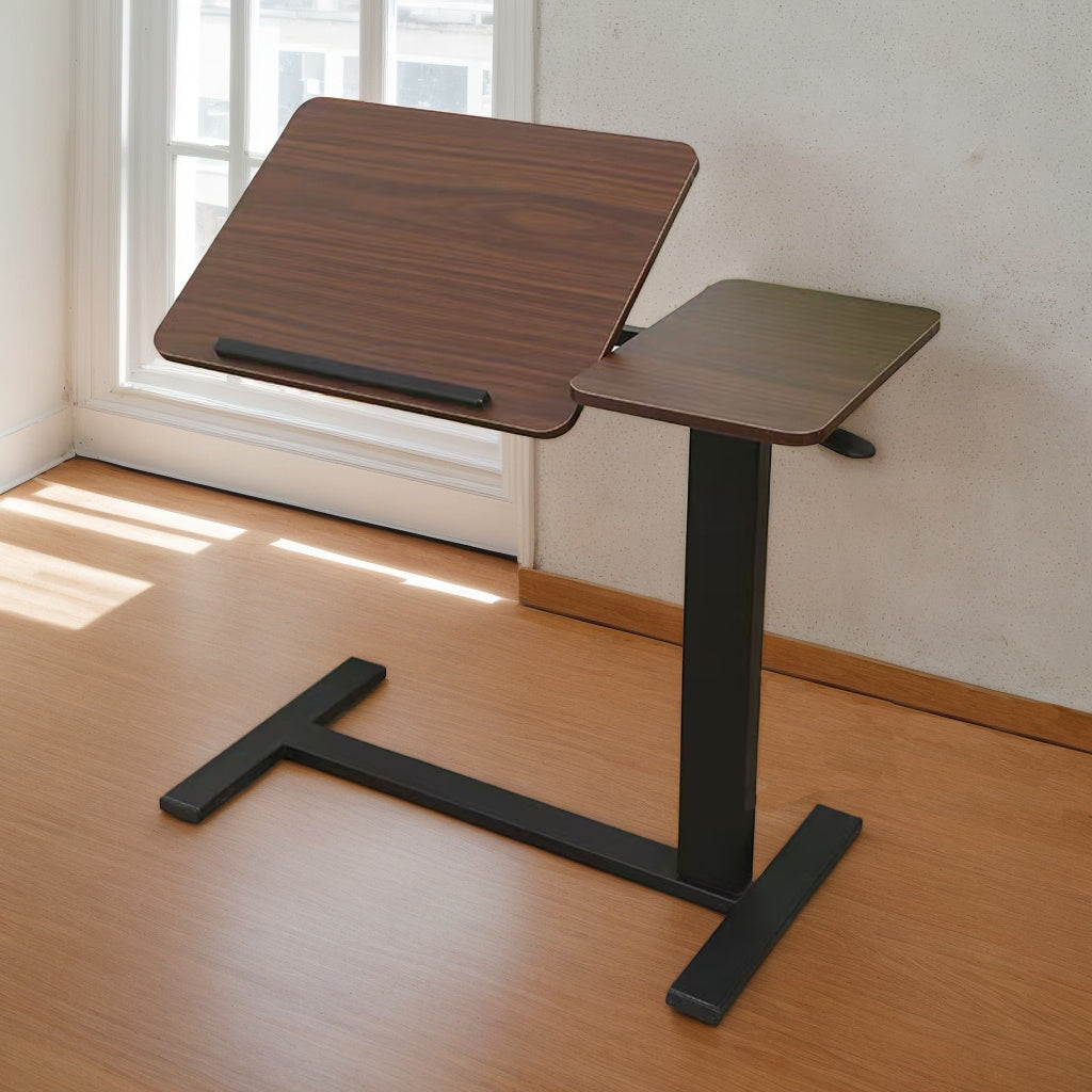 Bedside Table,Folding Overbed Bedside Desk Mobile Rolling Laptop Stand Tilting Overbed Table with Wheels Height Adjustable Tray Table for Laptop Bed Sofa Side Table (WALNUT)