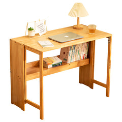 Bamboo Folding Desk, Space-Saving Computer Desk for Small Spaces, Foldable Study Table for Bedroom, Home Office, Dorm, Apartment, Natural Color