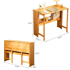 Bamboo Folding Desk, Space-Saving Computer Desk for Small Spaces, Foldable Study Table for Bedroom, Home Office, Dorm, Apartment, Natural Color