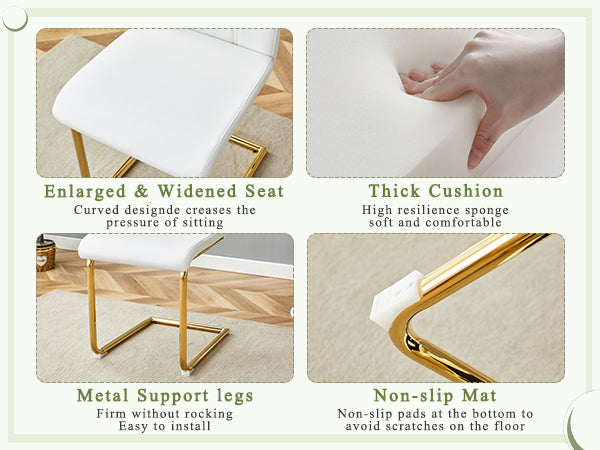Marble-Veined Tempered Glass Dining Set with Gold Accents: 63-inch Transformable Table & 6 U-Shaped Armchairs  Modern Minimalist Style