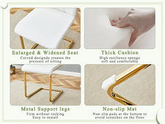 Marble-Veined Tempered Glass Dining Set with Gold Accents: 63-inch Transformable Table & 4 U-Shaped Armchairs  Modern Minimalist Style