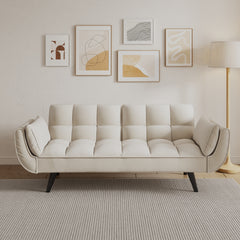 74 inch beige sofa soft two armrests throw pillow pillow comfortable fit apartment bedroom small space