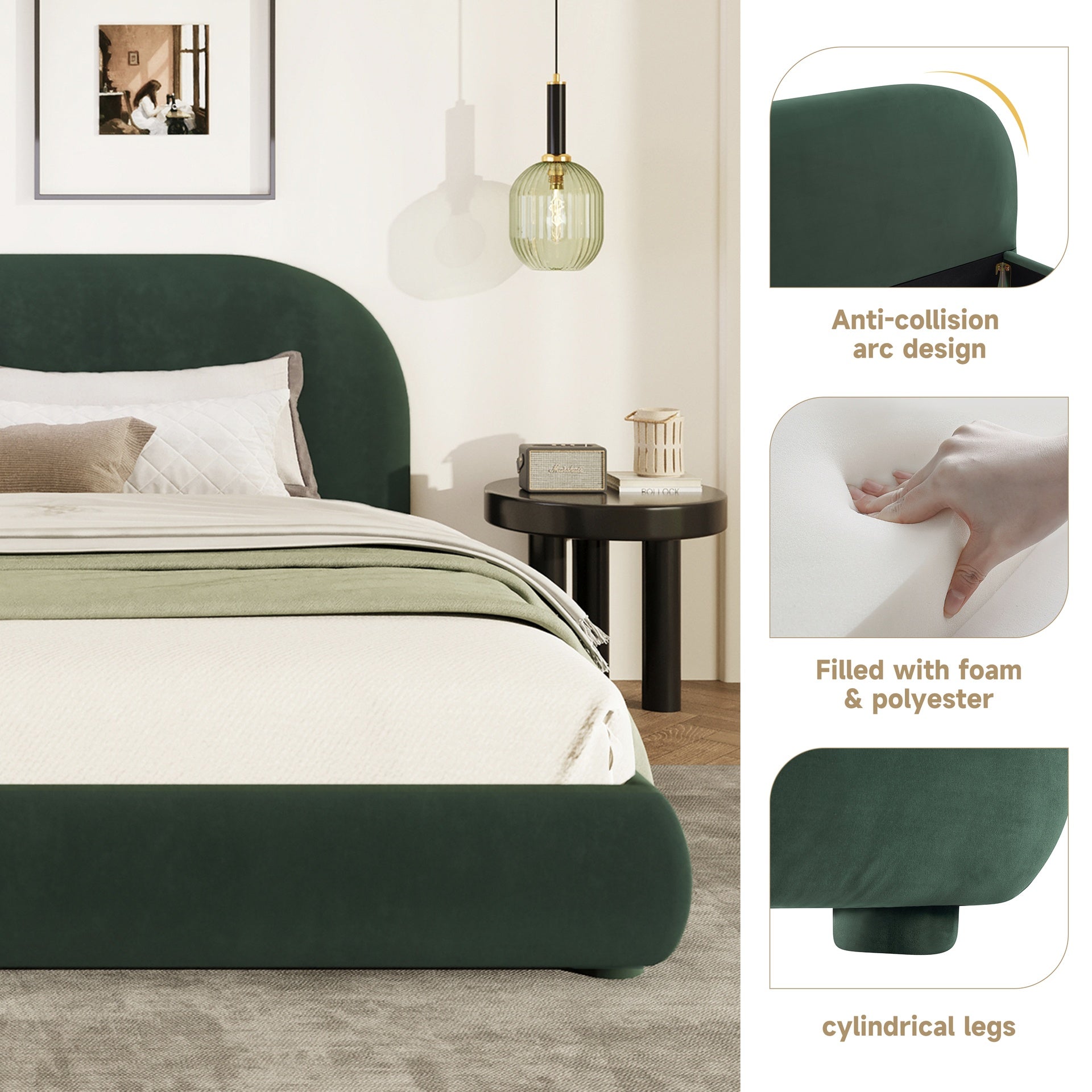 Dark Green Velvet Soft Bed: Light Luxury Texture, Adding a High-end Atmosphere to Bedroom,King