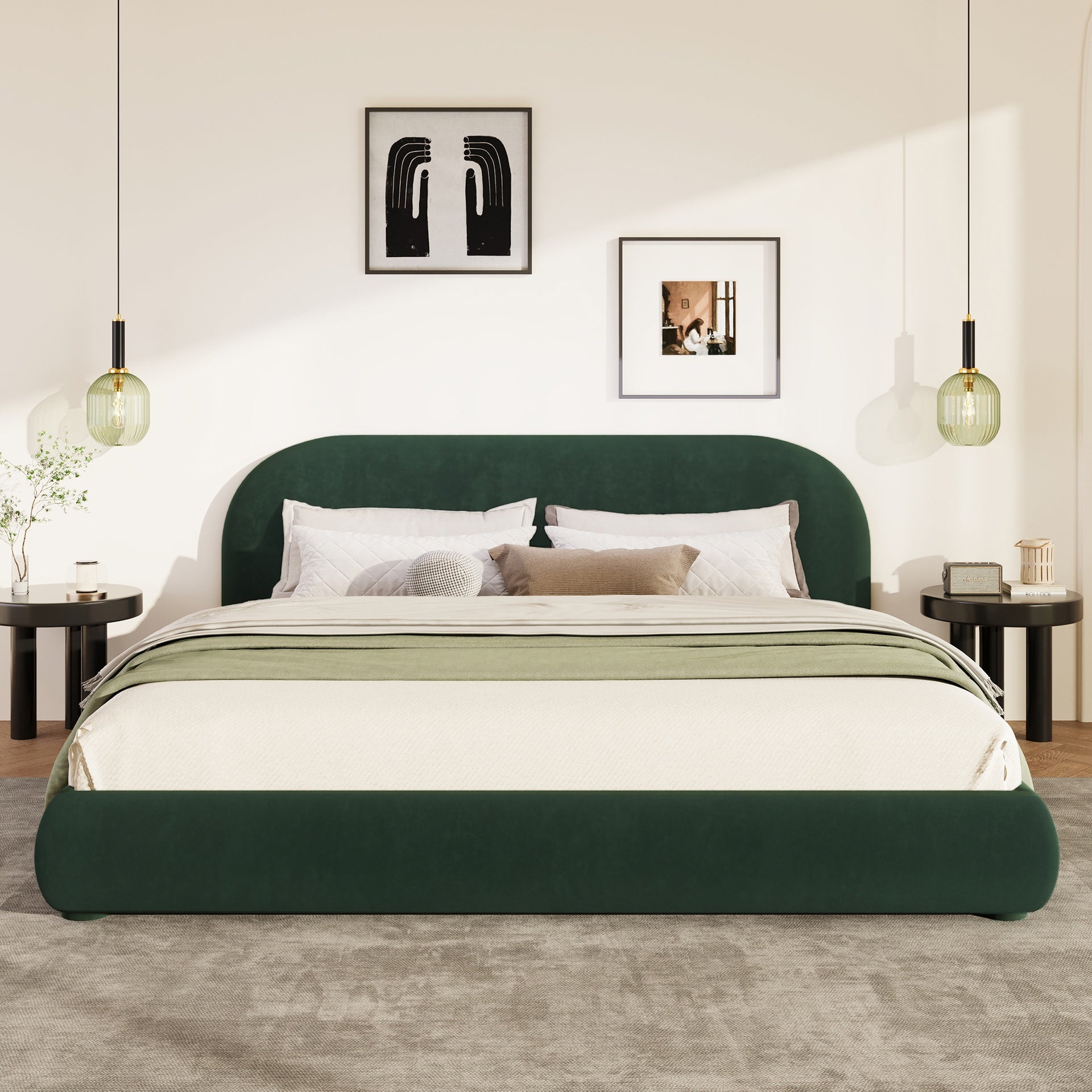 Dark Green Velvet Soft Bed: Light Luxury Texture, Adding a High-end Atmosphere to Bedroom,King