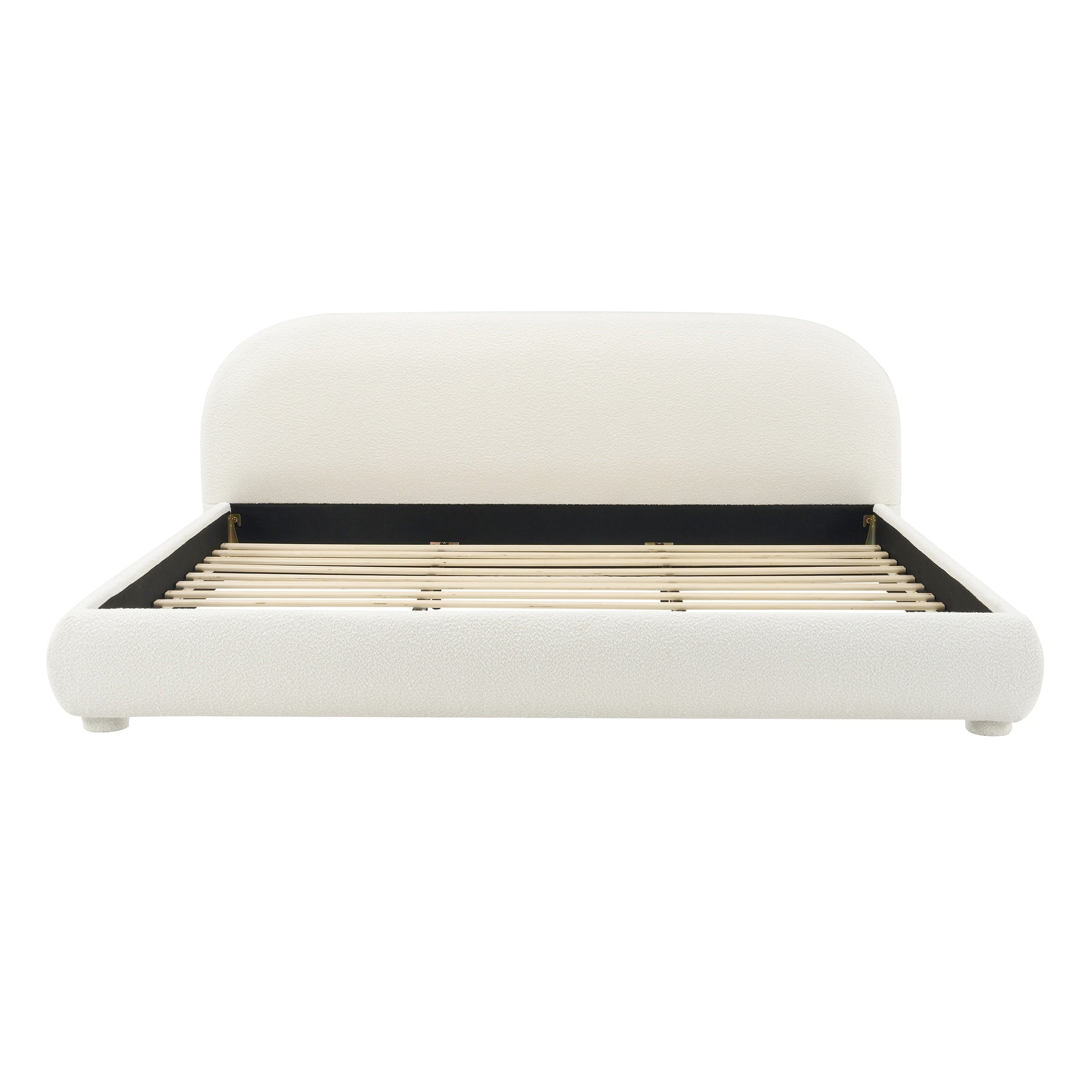 Cream Style Fabric Upholstered Bed, Simple Modern Bedroom Double Bed,King