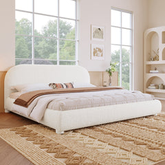 Cream Style Fabric Upholstered Bed, Simple Modern Bedroom Double Bed,King