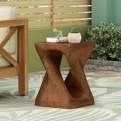 MGO Twist Shape Side Table, Wood-like texture, 	antique brown Color