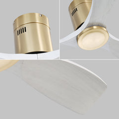 52 Inch Low Profile Ceiling Fan DC 3 Solid Wood Fan Blade Noiseless Reversible Motor Remote Control Without Light