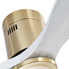 52 Inch Low Profile Ceiling Fan DC 3 Solid Wood Fan Blade Noiseless Reversible Motor Remote Control Without Light