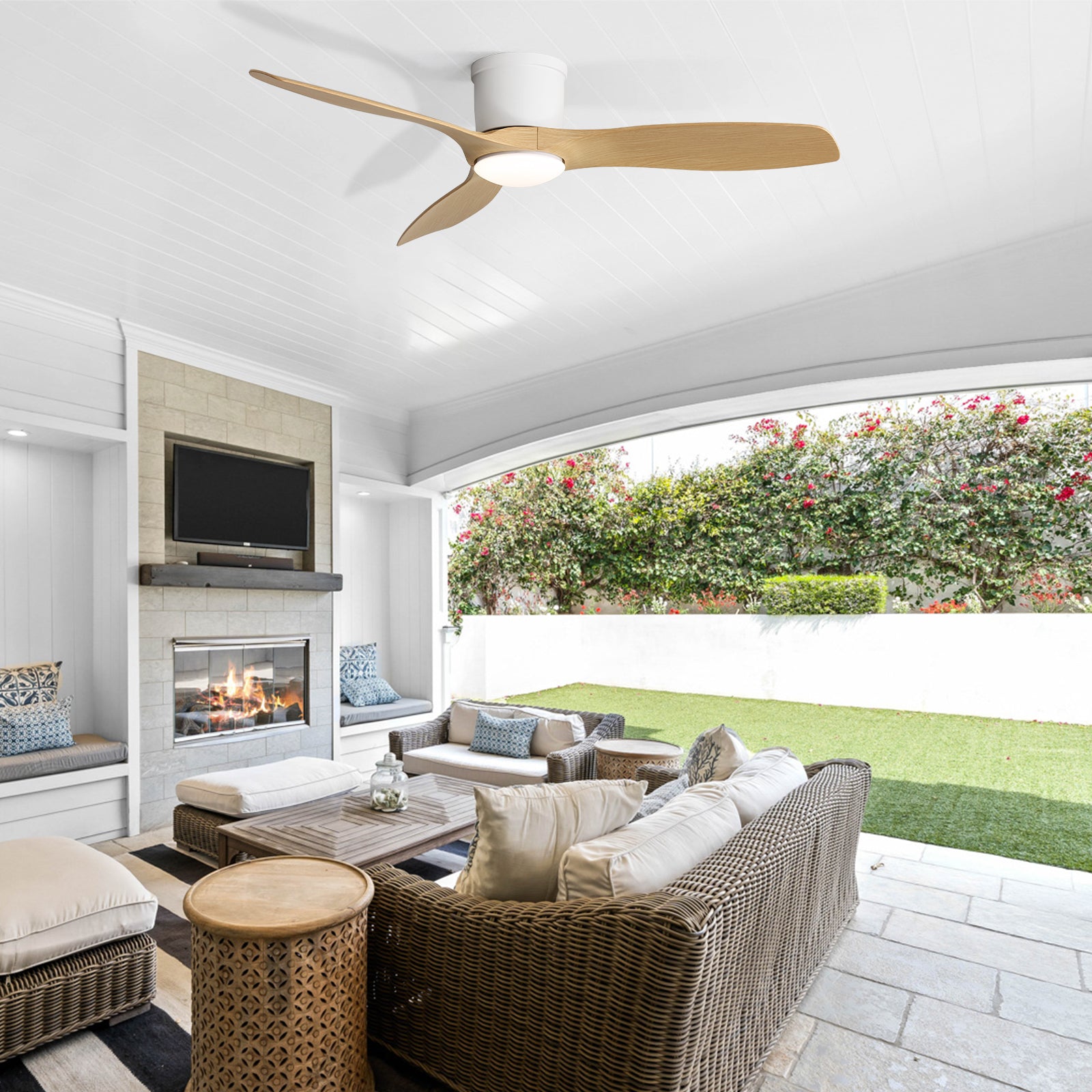 52 Inch Matte White Smart Ceiling Fan with Light 3 ABS Blades DC Motor and Reversible Function