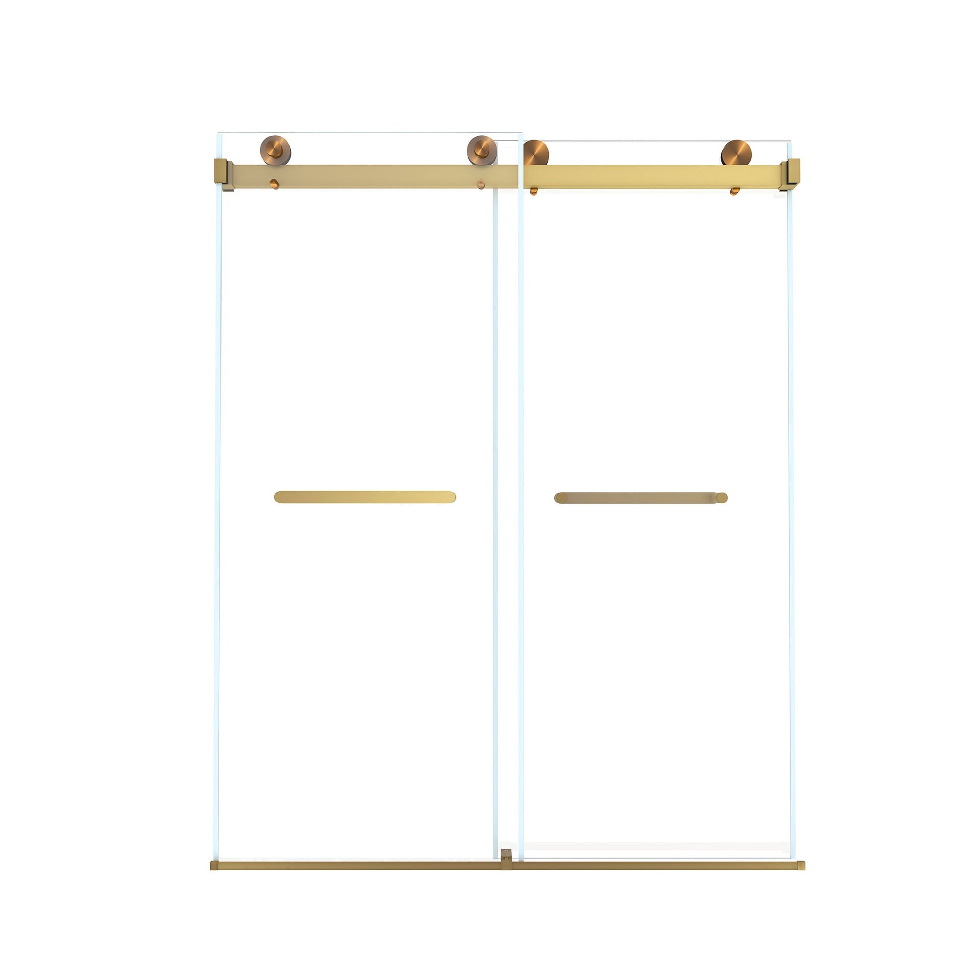 Frameless Double Sliding  Shower Door 56-60 "W x 74" H, 5/16 "(8mm) Tempered Glass, Explosion Proof Film, Stainless Steel Handle, Square Tube Track, Brushed Gold