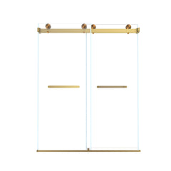 Frameless Double Sliding  Shower Door 56-60 "W x 74" H, 5/16 "(8mm) Tempered Glass, Explosion Proof Film, Stainless Steel Handle, Square Tube Track, Brushed Gold
