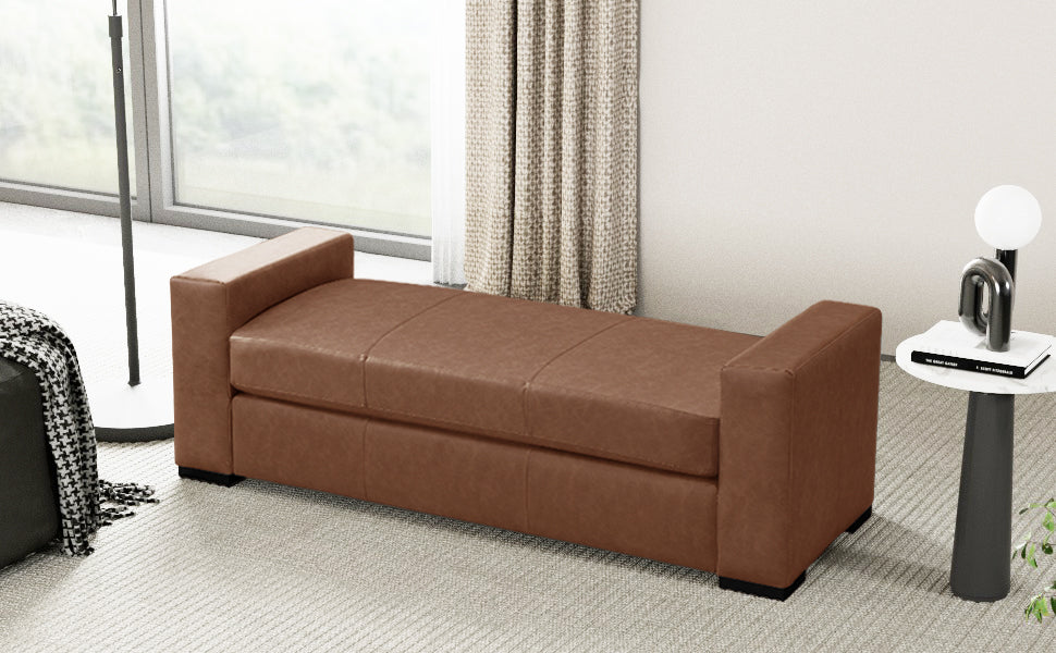 Stylish and Durable Brown Faux Leather Ottoman
