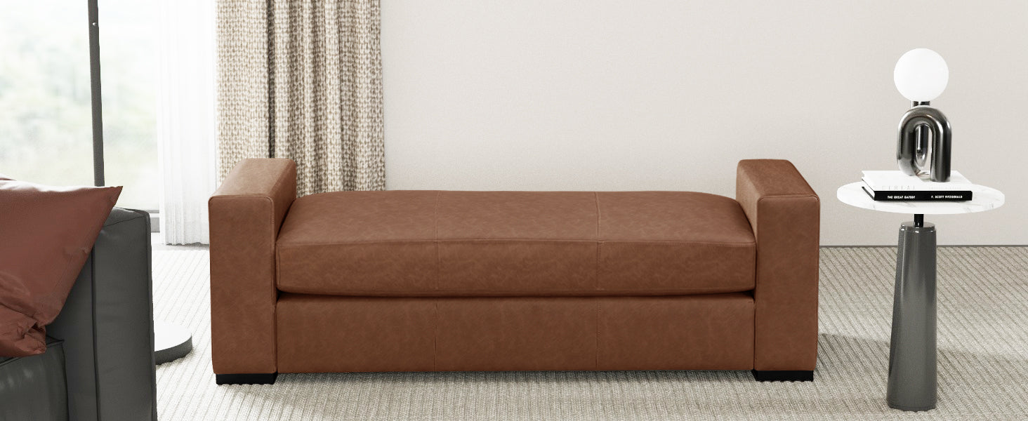 Stylish and Durable Brown Faux Leather Ottoman