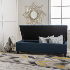 Upholstered Storage Ottoman Bench, Entryway Bench, End of Bed Bench, Ottoman Foot Rest for Bedroom, Navy Blue, 300lbs