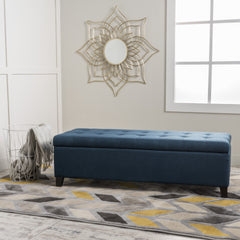 Upholstered Storage Ottoman Bench, Entryway Bench, End of Bed Bench, Ottoman Foot Rest for Bedroom, Navy Blue, 300lbs