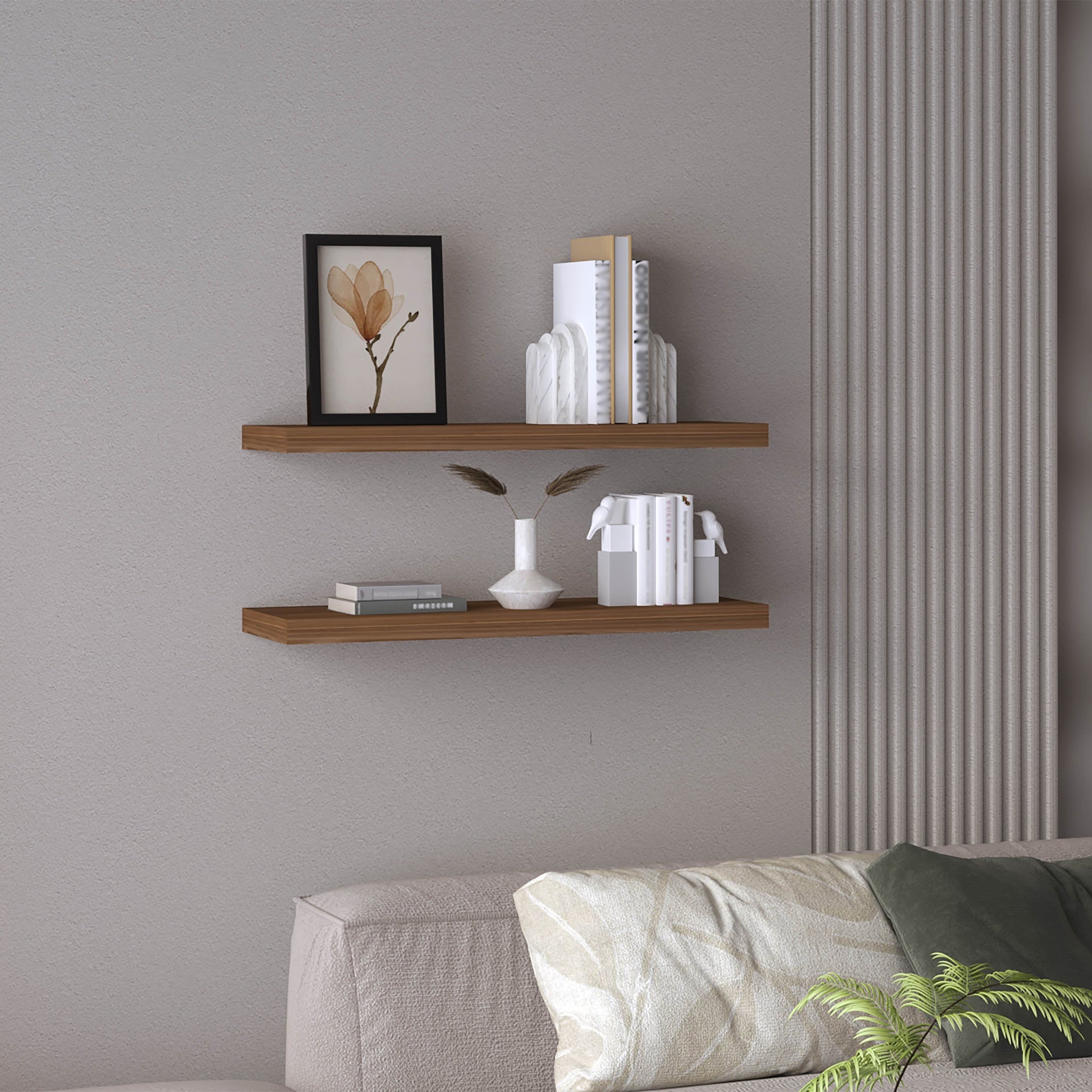Ecco 31.5" Wide  Floating Shelves Set of 2, Shelves for Wall Decor for Bedroom, Bathroom Storage Shelves, Book Shelves for Living Room Mahogany