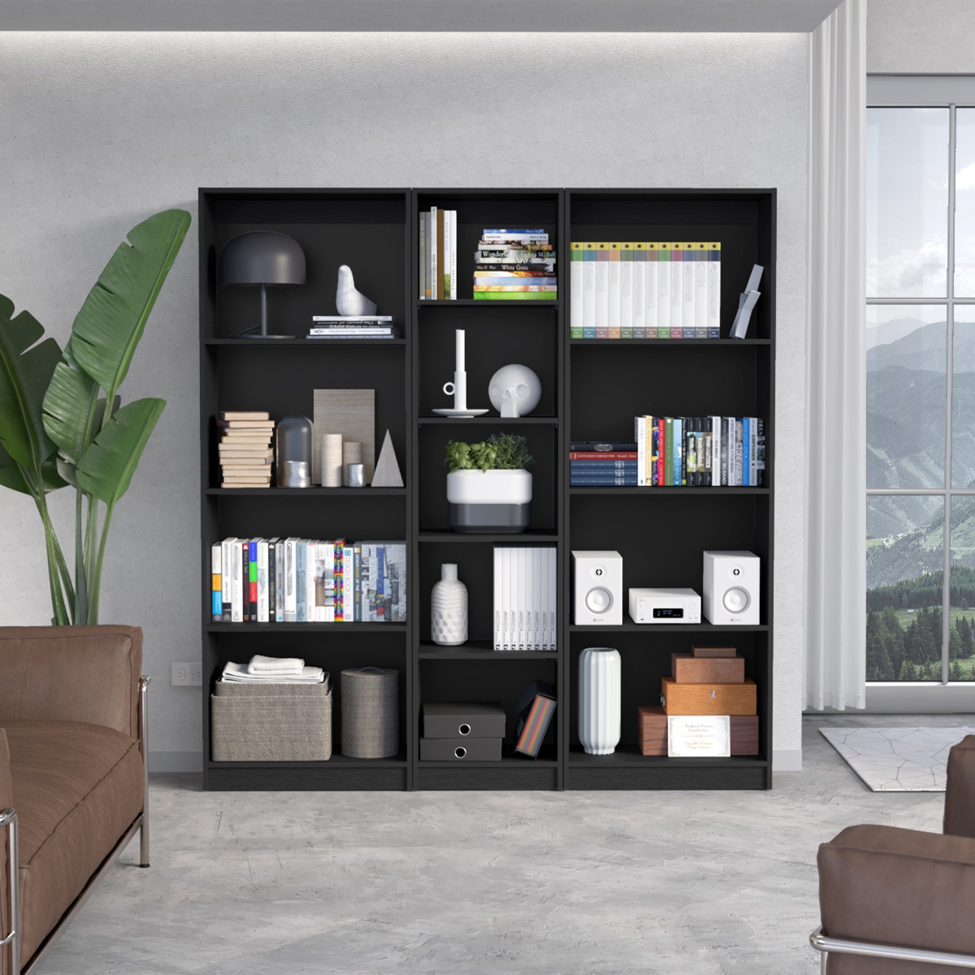 Durant 3 Piece Home Bookcase set, 67" Wide with 13 Shelves ,  Living Room Set Set  Black