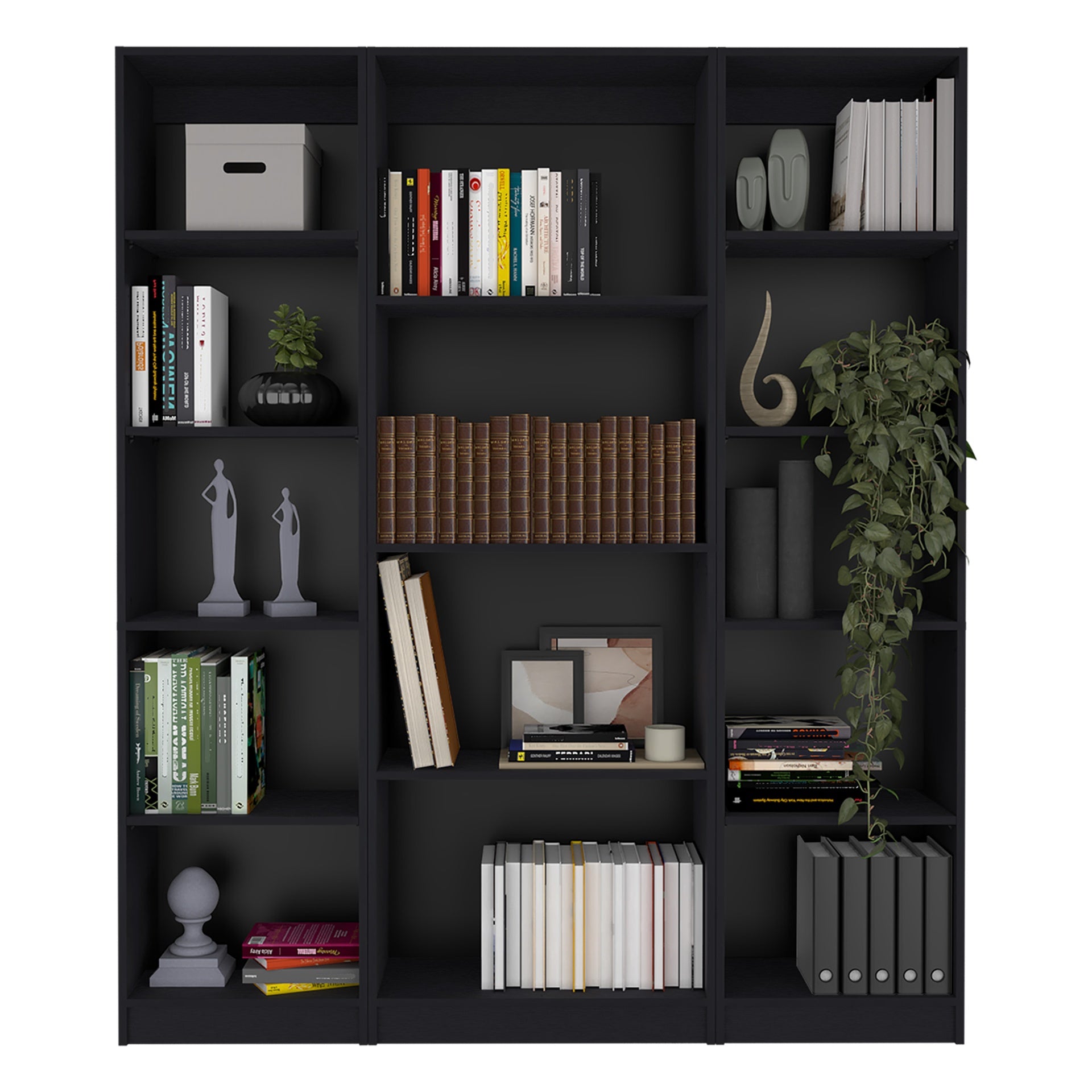 Davie 3 Piece Home Bookcase set, 60" Wide with 14 Shelves ,  Living Room Set Set  Black