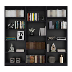 Bartow 3 Piece Home Bookcase set, 74" Wide with 14 Shelves ,  Living Room Set Set  Black