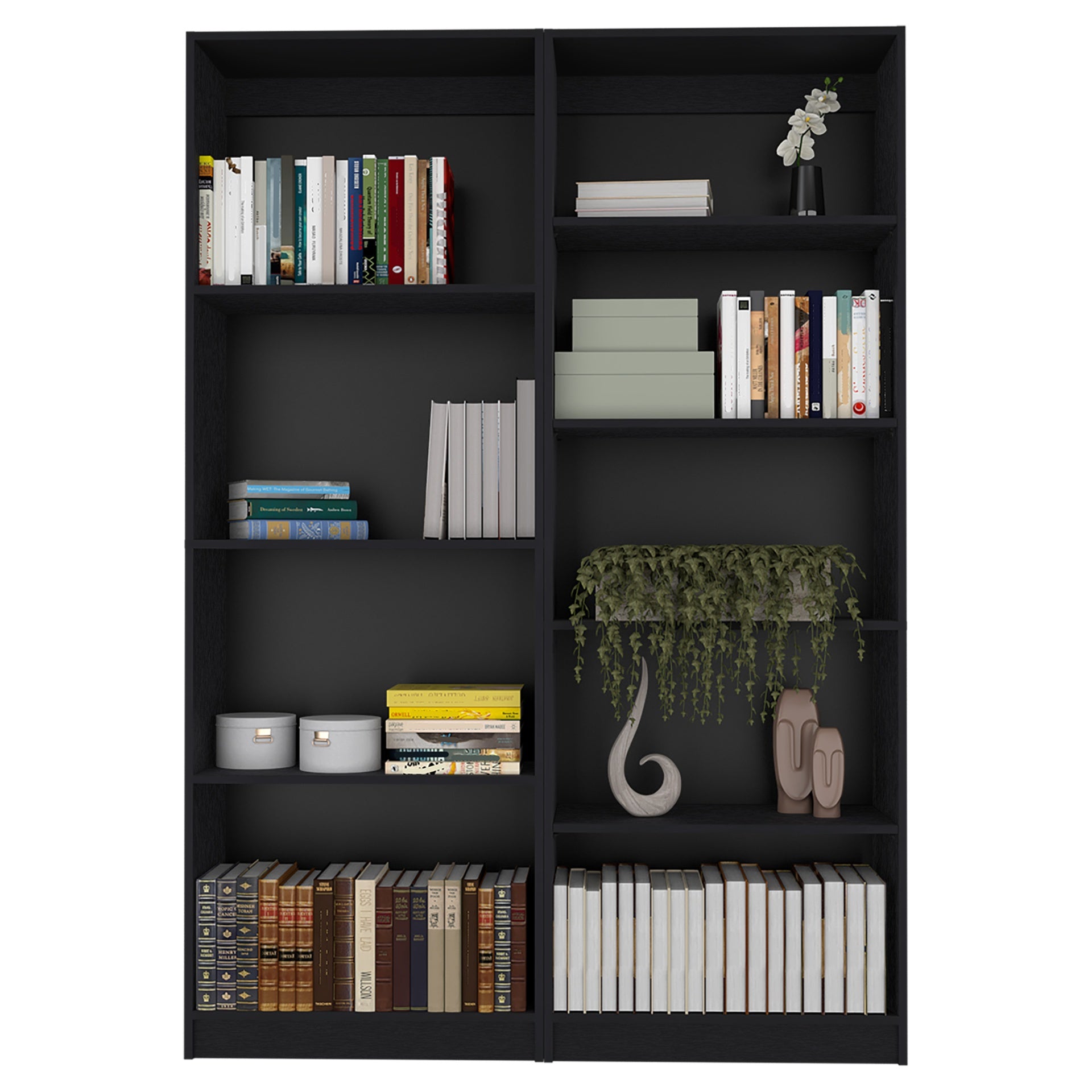 2 Piece Bookcase Living Room Set,  Storage Cabinet, 49" Wide and 9 Shelves Matt Gray / White