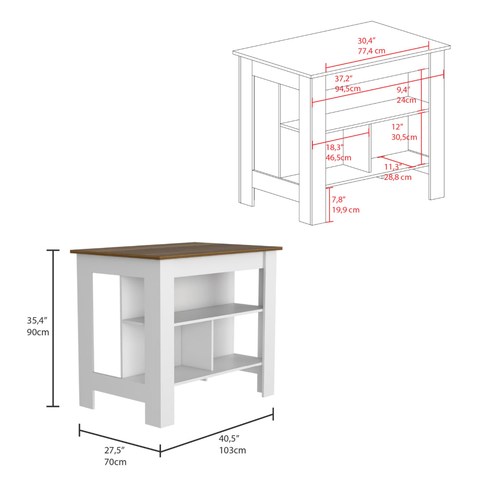 2 Piece Kitchen Set, Kitchen Island + Pantry Cabinet , White /Walnut /Light Oak