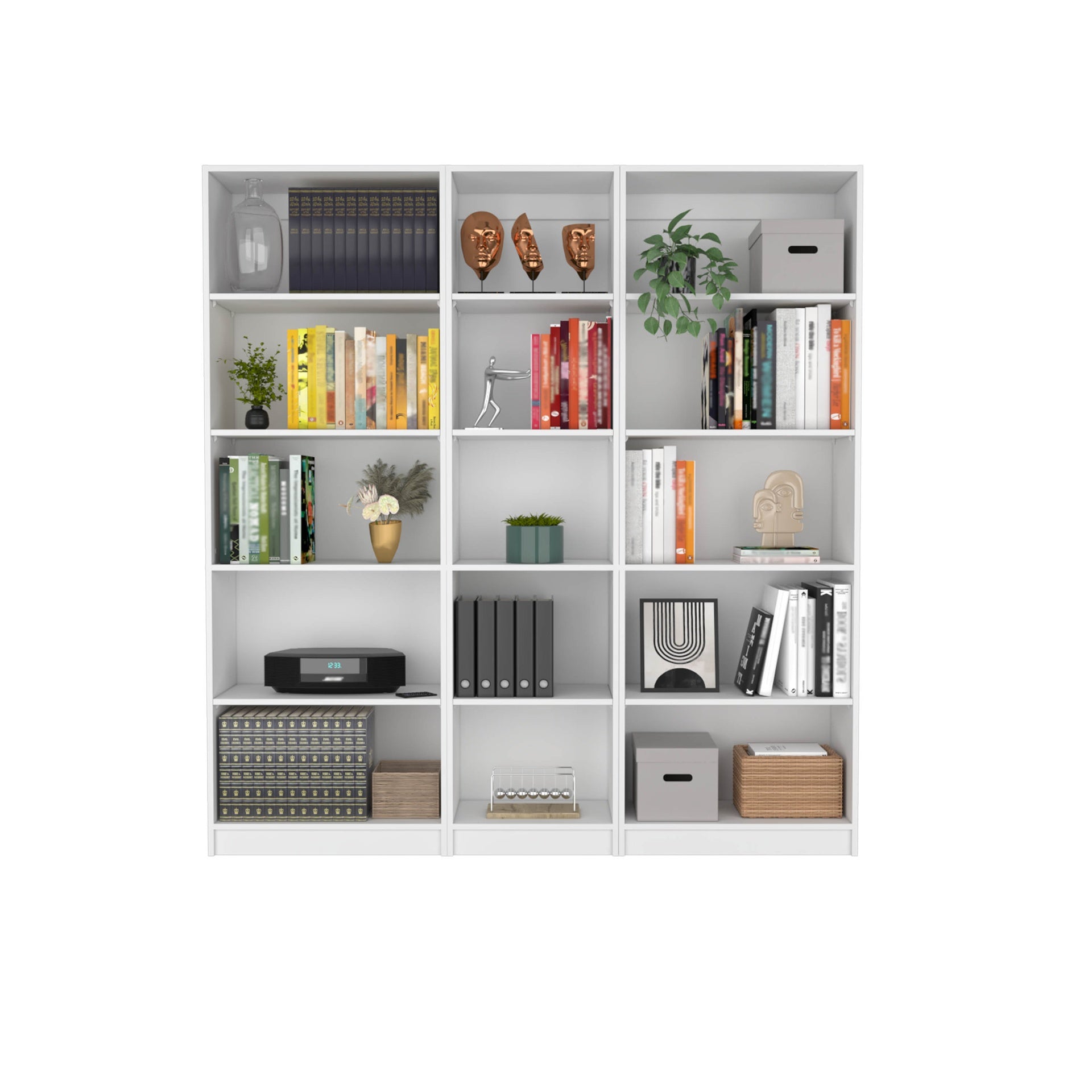 Luetz 3 Piece Home Bookcase set, 67" Wide with 15 Shelves ,  Living Room Set Set  White