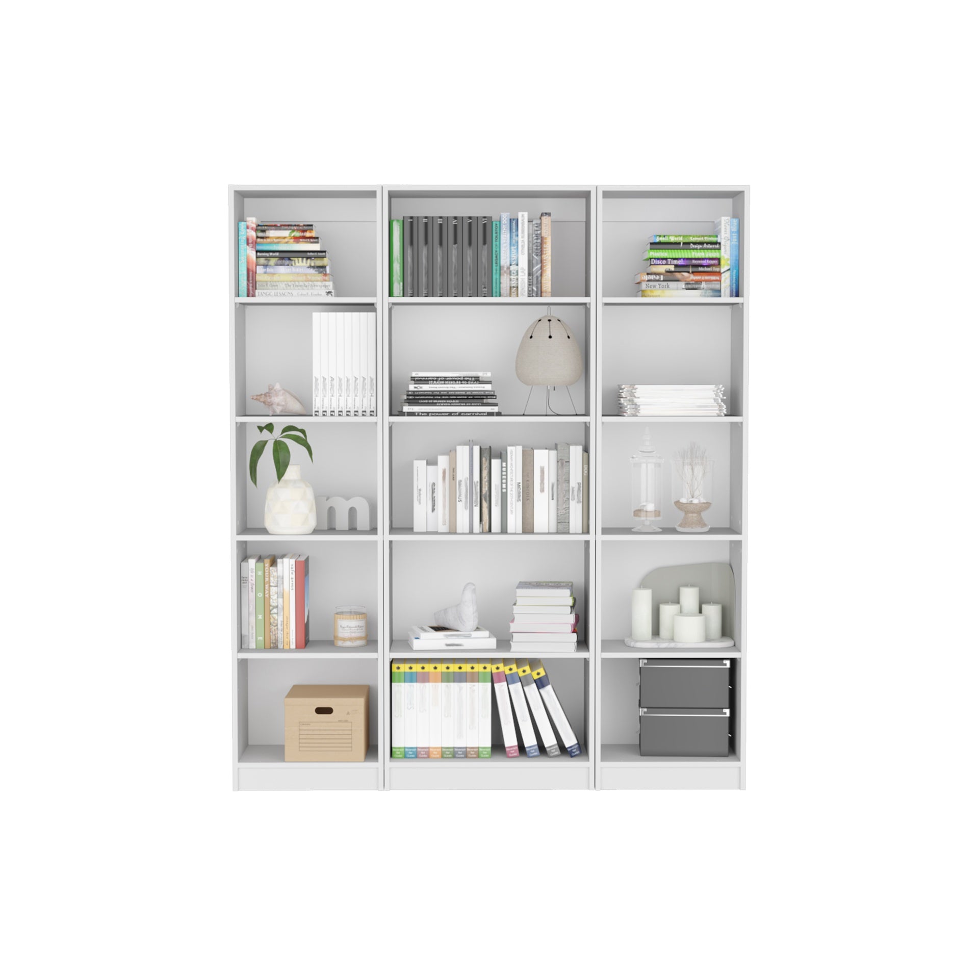 Bartow 3 Piece Home Bookcase set, 60" Wide with 15 Shelves ,  Living Room Set Set  White