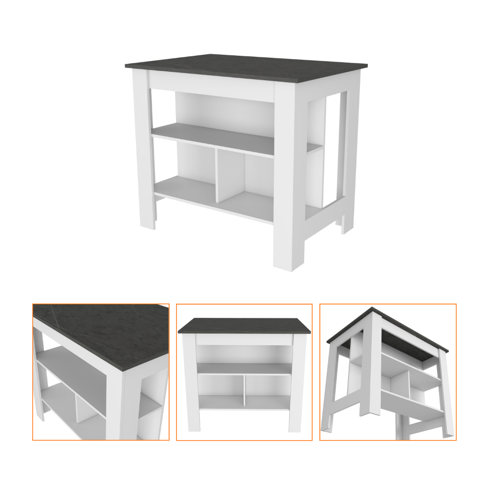 2 Piece Kitchen Set, Kitchen Island + Lower Microwave Pantry Cabinet , White /Onyx