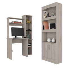 2 Piece Office Set, Bookcase + Desk, Light Gray
