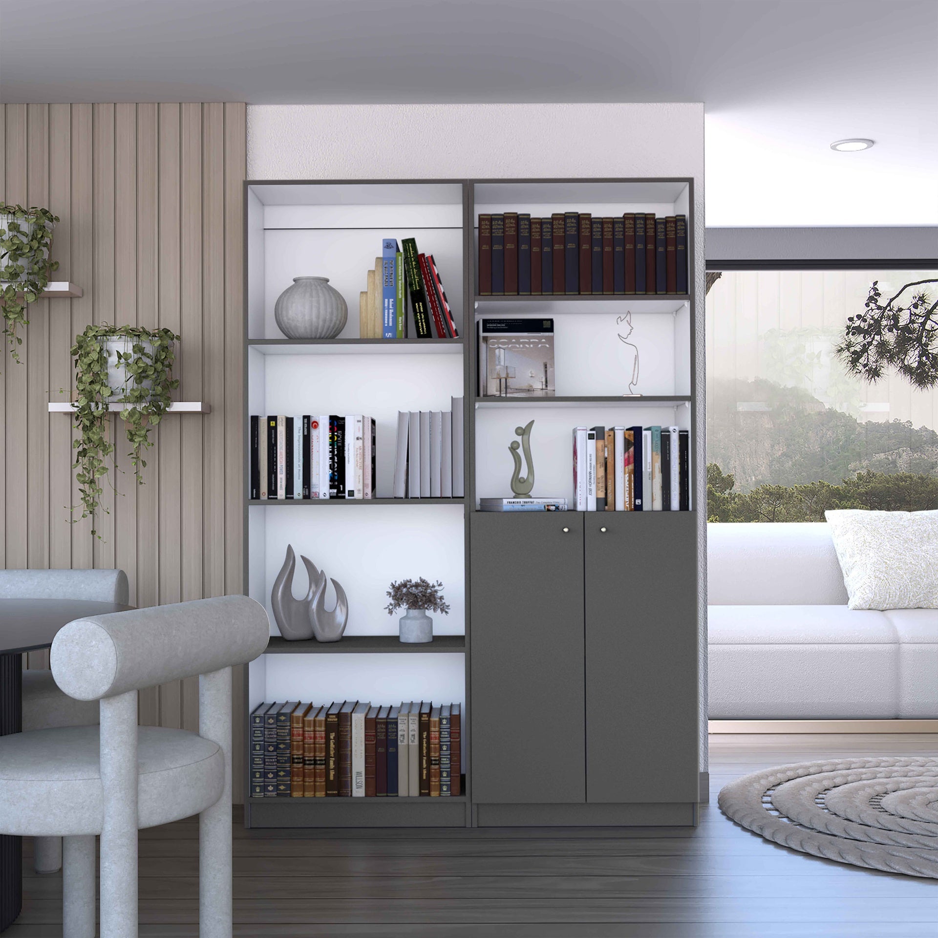 Dupree 2 Piece Home Bookcase set, 49" Wide with 9 Shelves ,  Living Room  Matt Gray / White